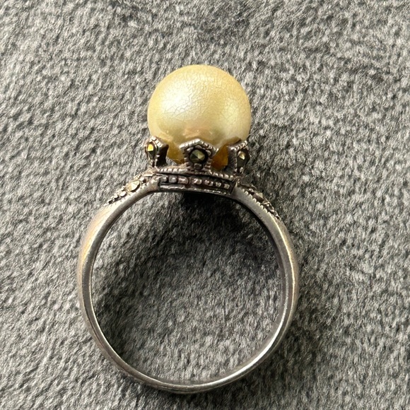 Jewelry - Vintage Sterling Silver Pearl Marcasite Ring